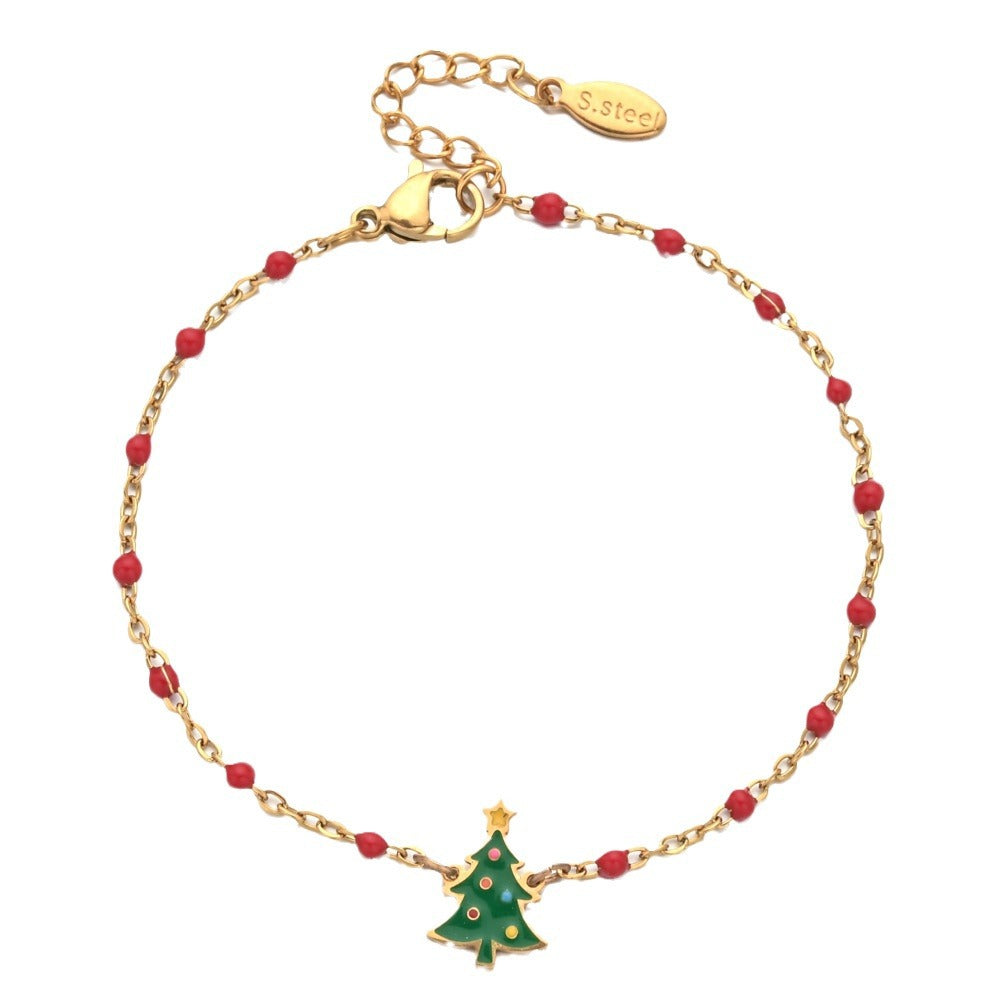 Wholesale Christmas Oil Drop Stainless Steel Rice Bead Bracelet